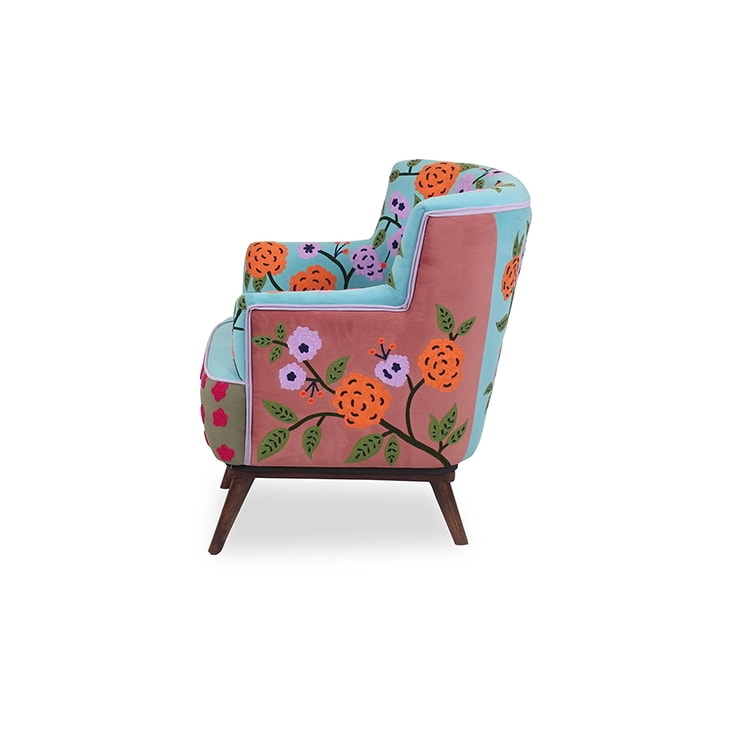 Armless Accent Chair Bohemian Geometric Print Turquoise Tapered Legs