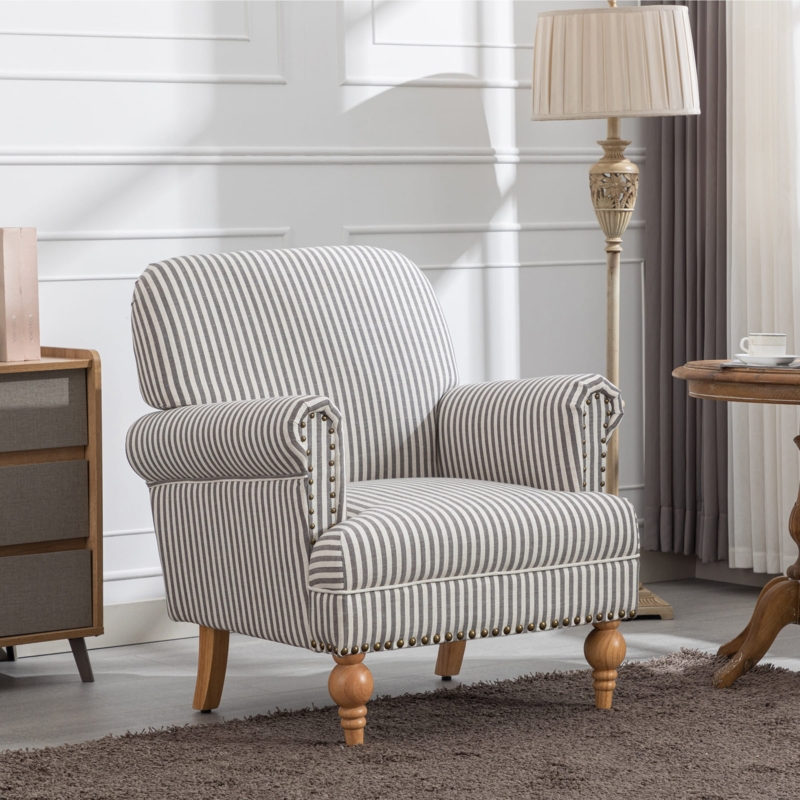 Armless Accent Chair Brown Stripe Nailhead Trim Slipper Style