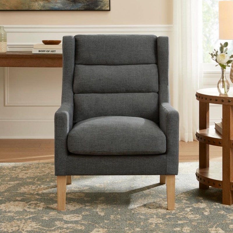 Armless Accent Chair Curved Back Tapered Legs Woven