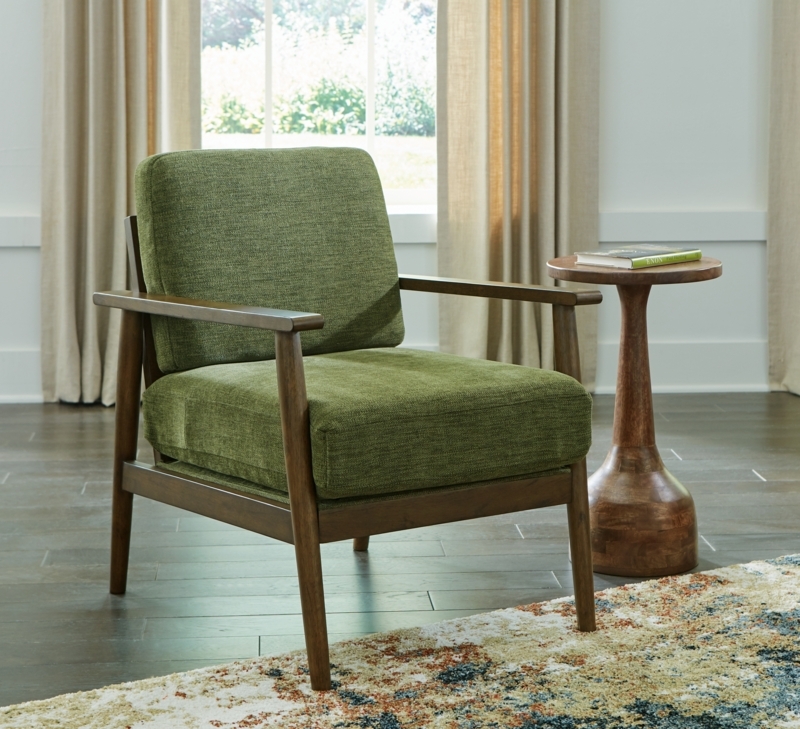Armless Accent Chair, Olive Green Channel Tufted Seat & Tapered Legs