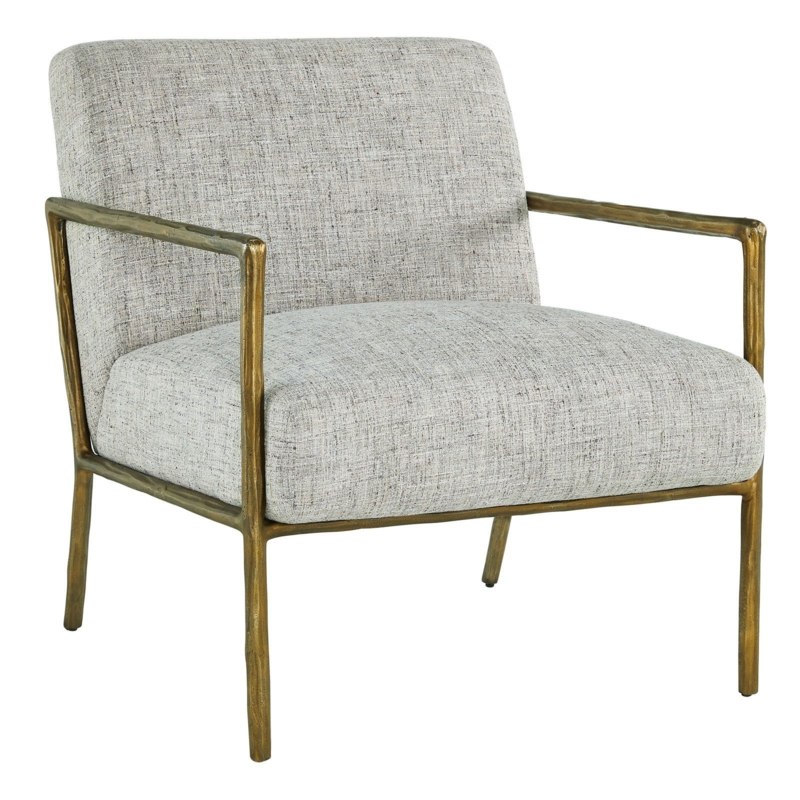 Armless Accent Chair with Geometric Brass Frame and Charcoal Cushions