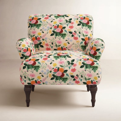 Armless Accent Chair with Navy Floral Pattern for Small Spaces