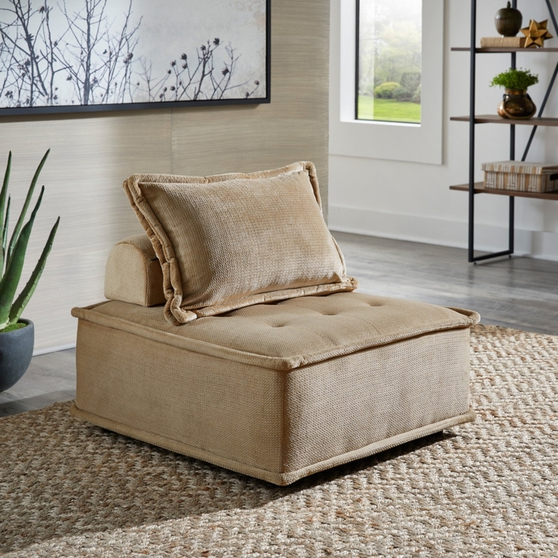 Armless Accent Chair with Square Tufting in Taupe Velvet and Pillow