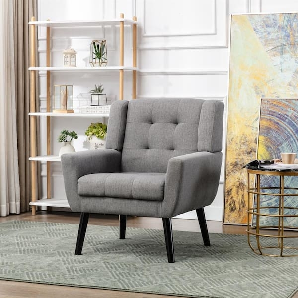 Armless Accent Chair with Vertical Stitching and Matte Black Legs