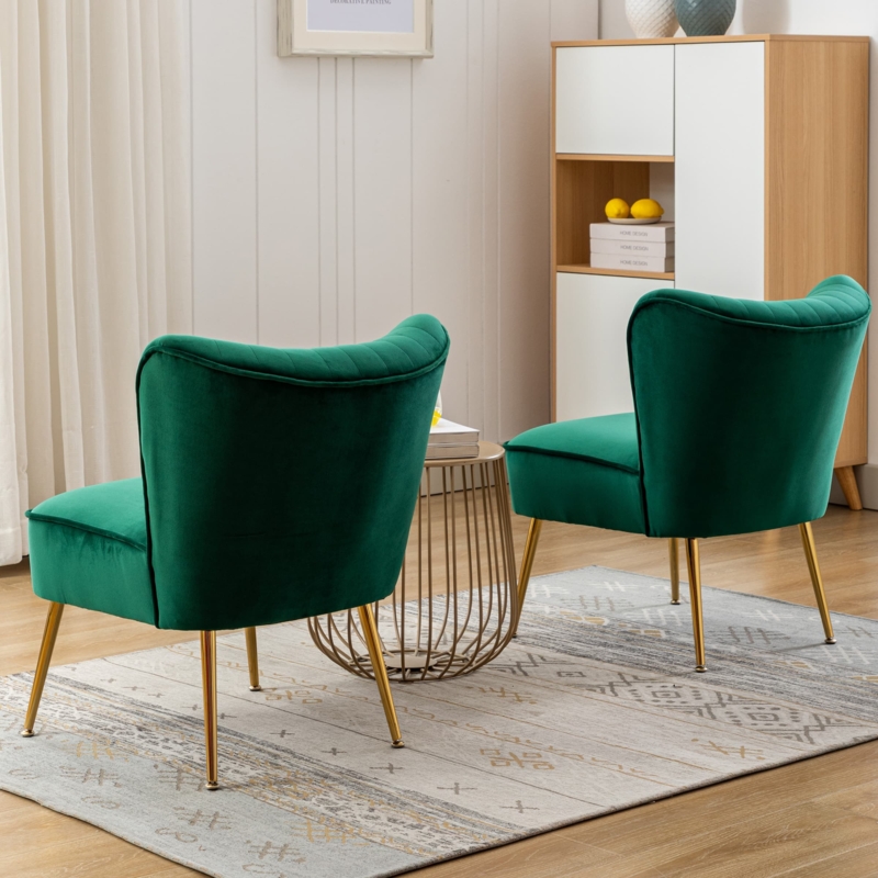 Armless Chairs Set: Black Velvet Upholstery with Gold Capped Legs