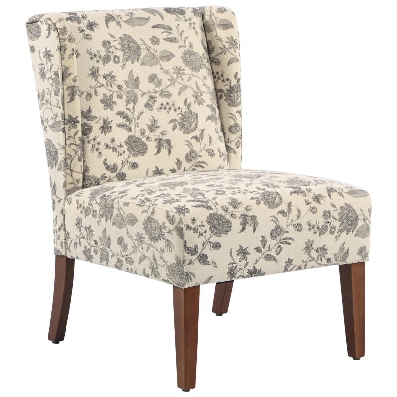 Armless Wingback Chair: Multi-Color Botanical Floral Print Fabric