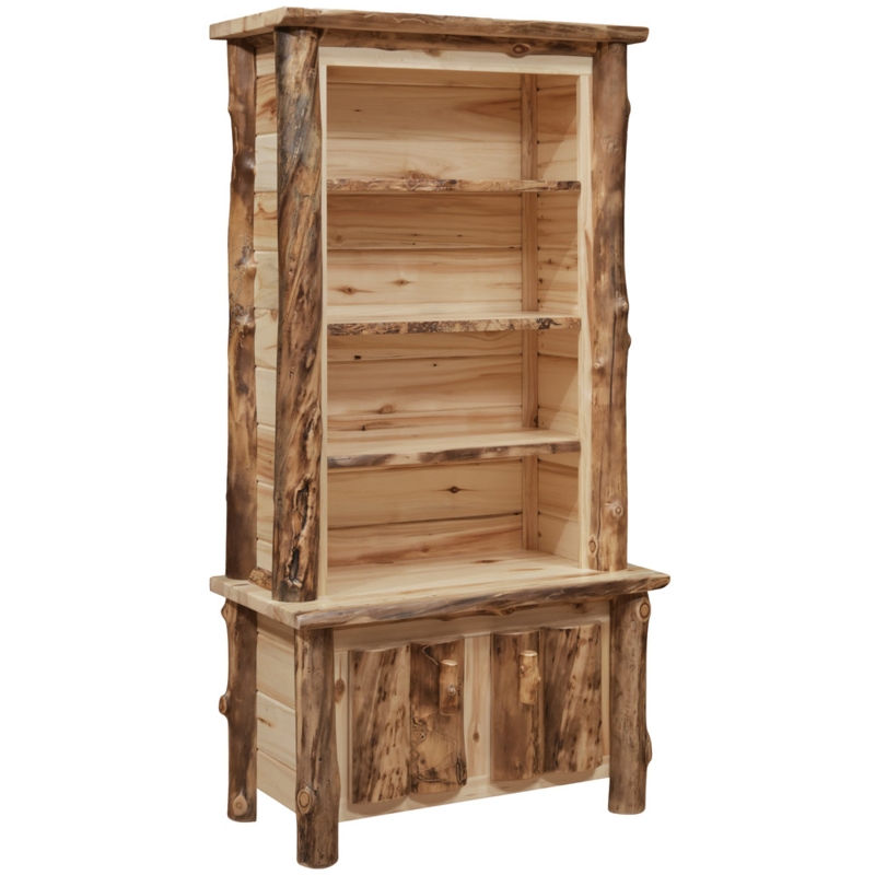 Aspen Log Bookcase, Natural Finish with Bark Accents