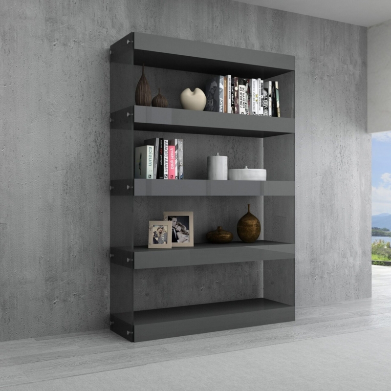Asymmetrical Bookcase with Staggered Shelving, Sleek Finish