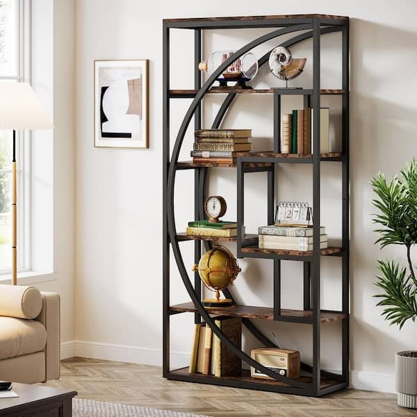 Asymmetrical Etagere Bookcase with Gray and Black Finish