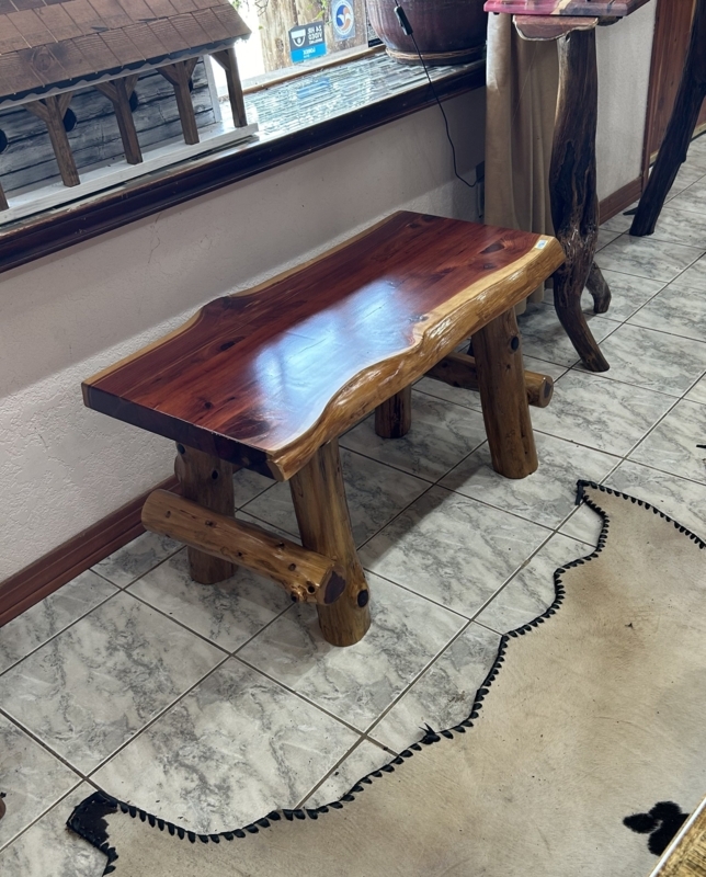 Backless Bench Hand Carved Legs Slab Top Ornate Rustic Modern