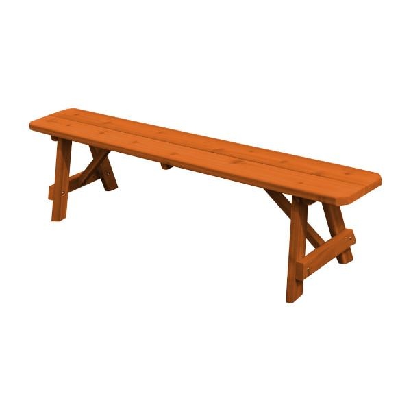 Backless Bench Traditional Redwood Stain Slatted Construction