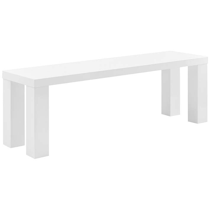 Backless Bench with High Gloss White Finish and Thick Block Legs