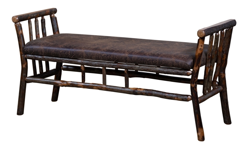 Backless Bench with Rustic Hickory Twig Arms, Natural Bark Texture