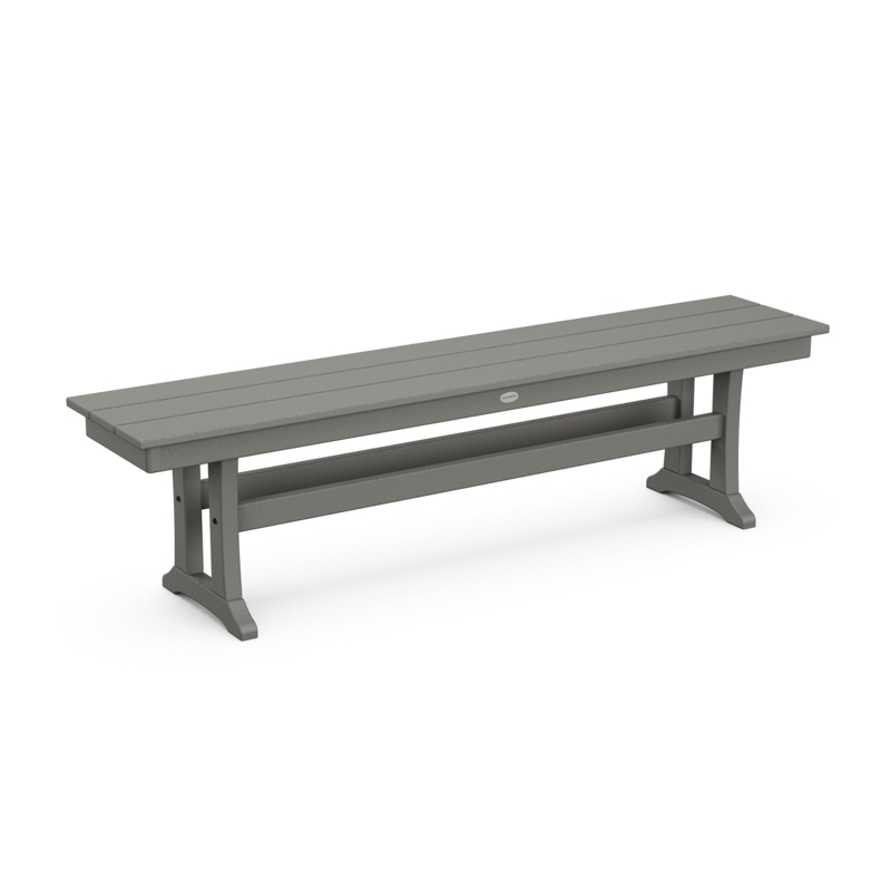 Backless Outdoor Bench made of Slate Gray Composite with Trestle Base
