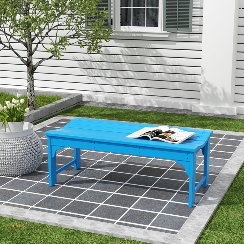 Backless Outdoor Bench: Vibrant Blue Adirondack Style with Slatted Seat