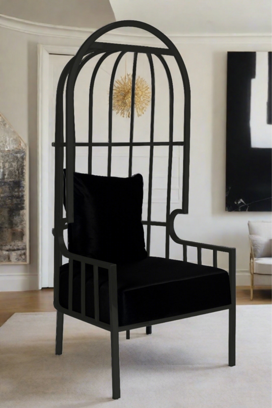 Balloon Chair Black Hooded Backrest Polished Gold Legs Modern