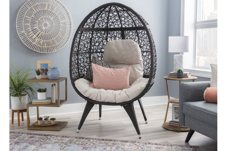 Balloon Chair Navy Blue Hooded Exposed Wood Frame French Country