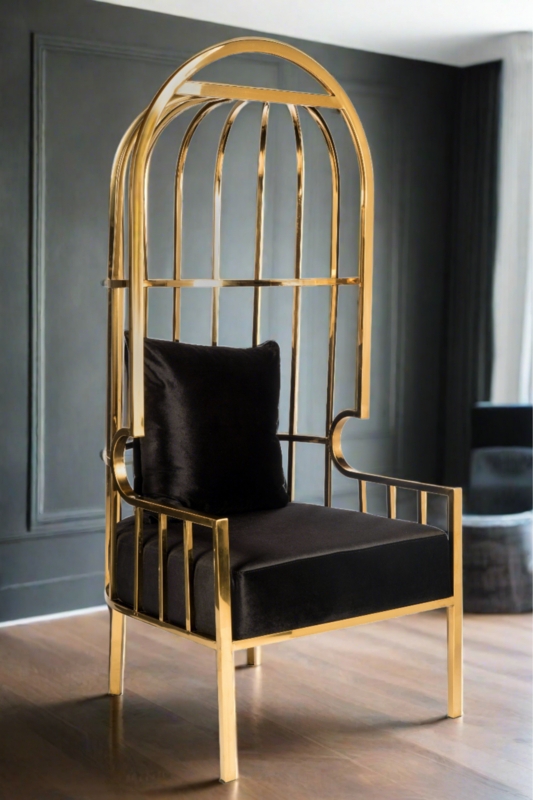 Balloon Chair Polished Gold Frame Glam Metal Cage