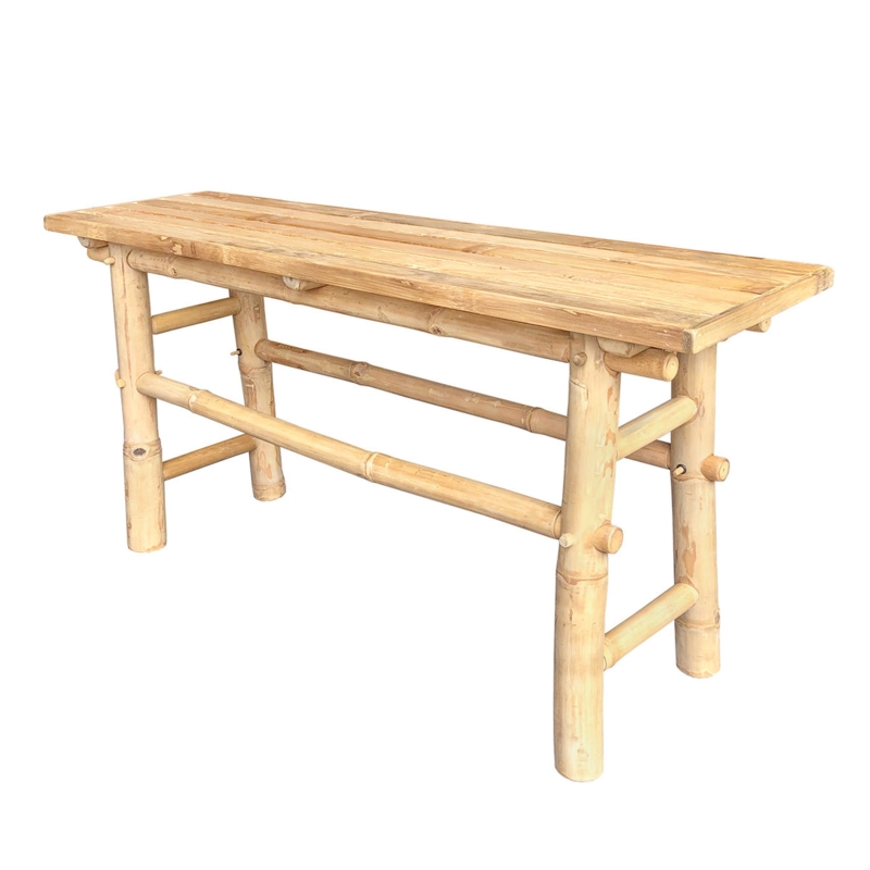 Bamboo Bench Natural Slatted Top Bohemian Garden Style