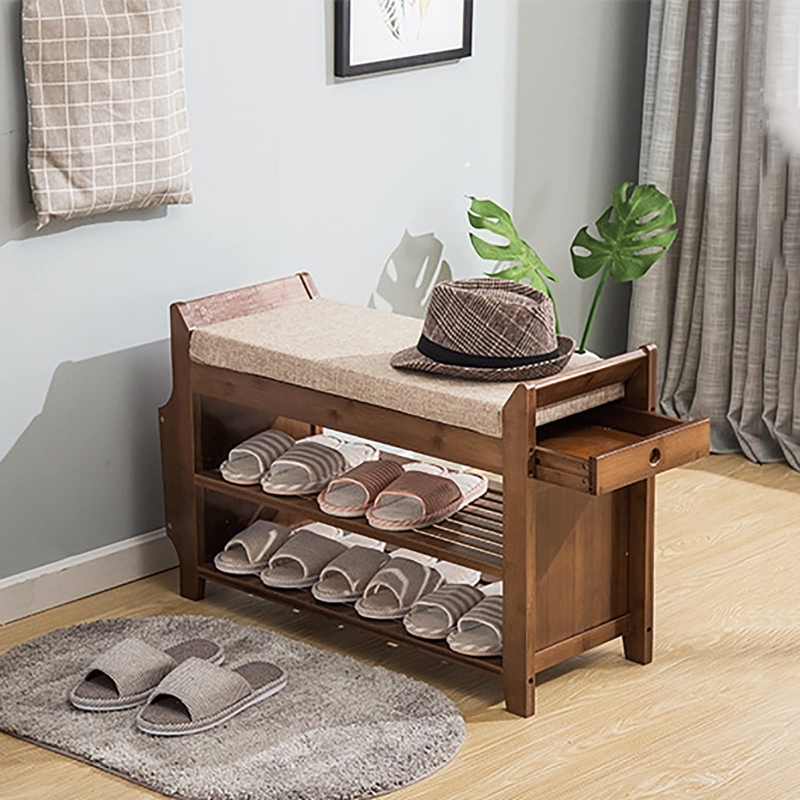 Bamboo Shoe Storage Bench, Storage Drawer & Three Tiers