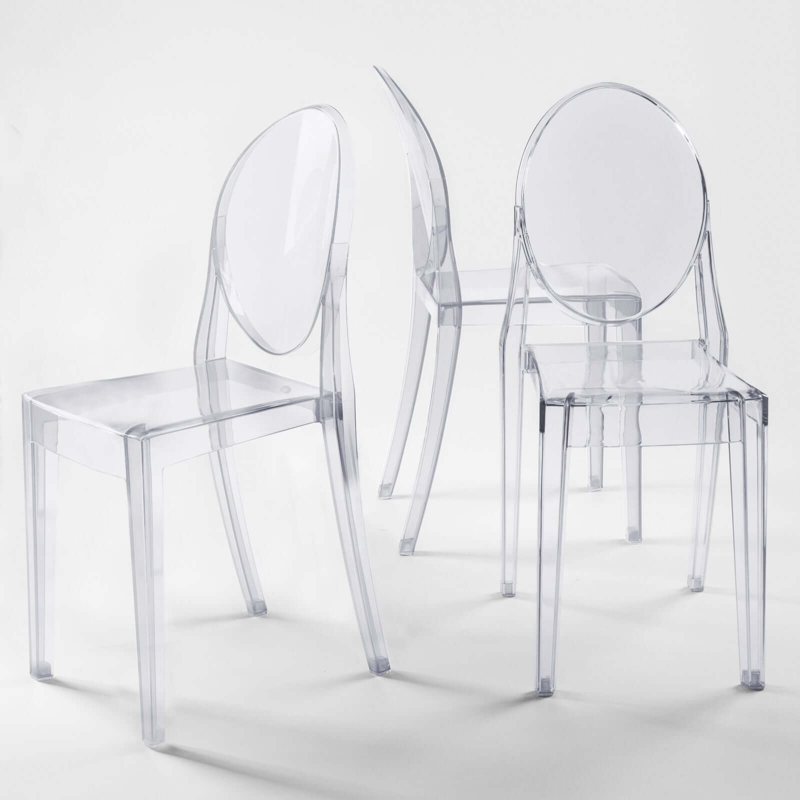 Banquet Chair Set of Four, Stackable Clear Acrylic with Oval Backs