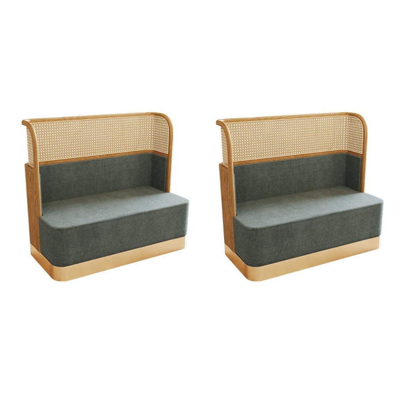 Banquette Bench High Back Woven Cane Panel Gold Base Organic Modern