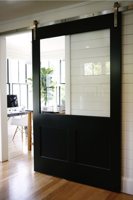 Barn Door Glass Pane Black Frame Sliding Farmhouse Divider