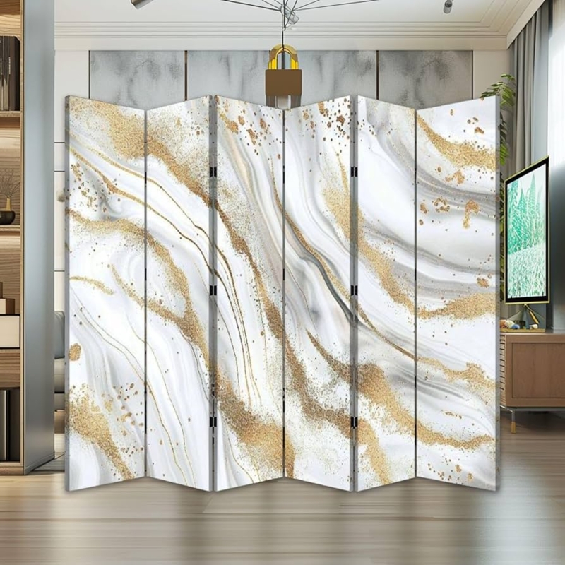 - Barpapier 6 Panels Screen Room Divider Minimalist Gray Marble  Abstract Gold Texture Canvas Screen Indoor Folding Separator Freestanding  Protective Wall Divider Privacy Partition