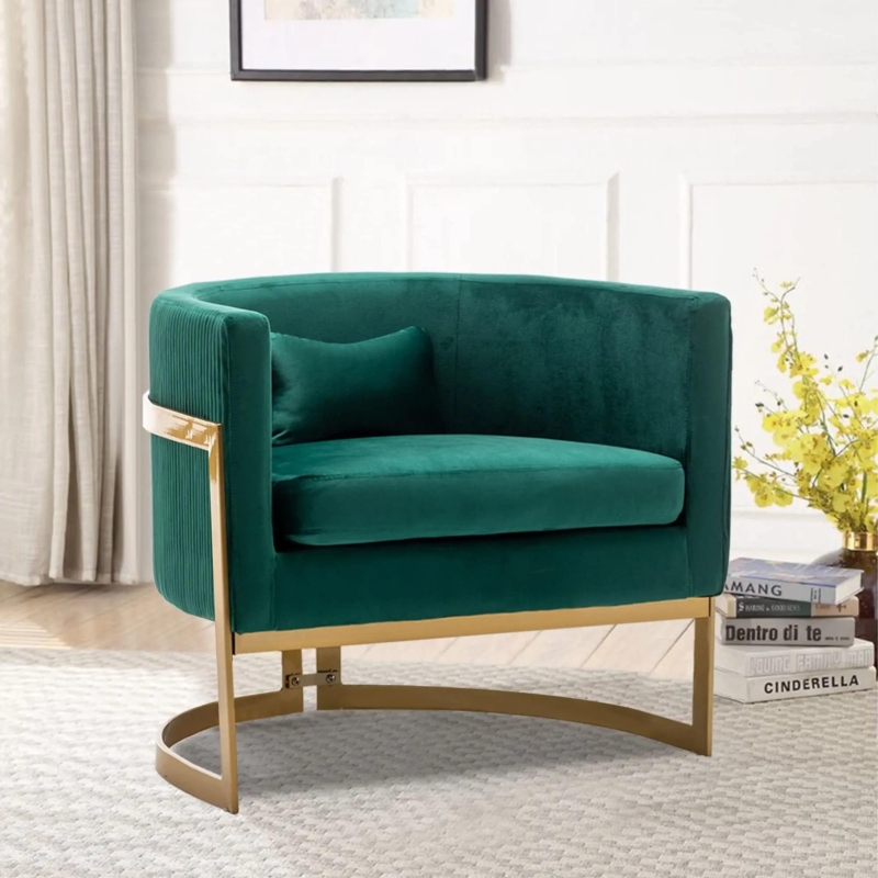 Barrel Accent Chair Blush Pink Velvet Channel Tufted Metal Legs