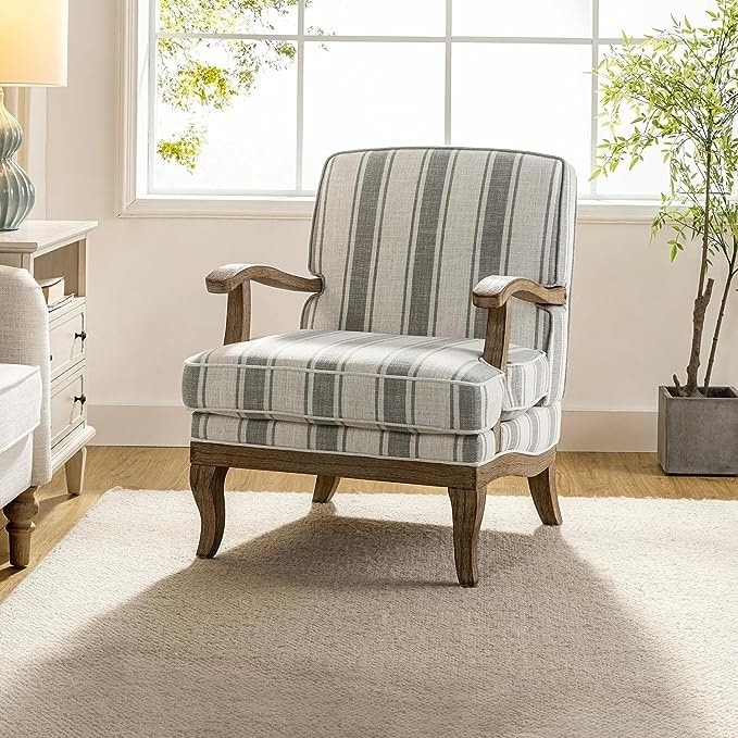 Barrel Accent Chair featuring Blue and Cream Ticking Stripes