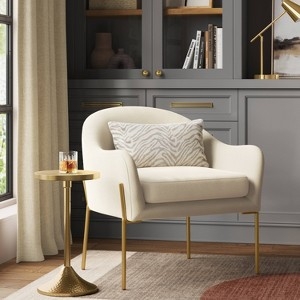 Barrel Accent Chair in Cream Boucle with Gold Tone Metal Legs