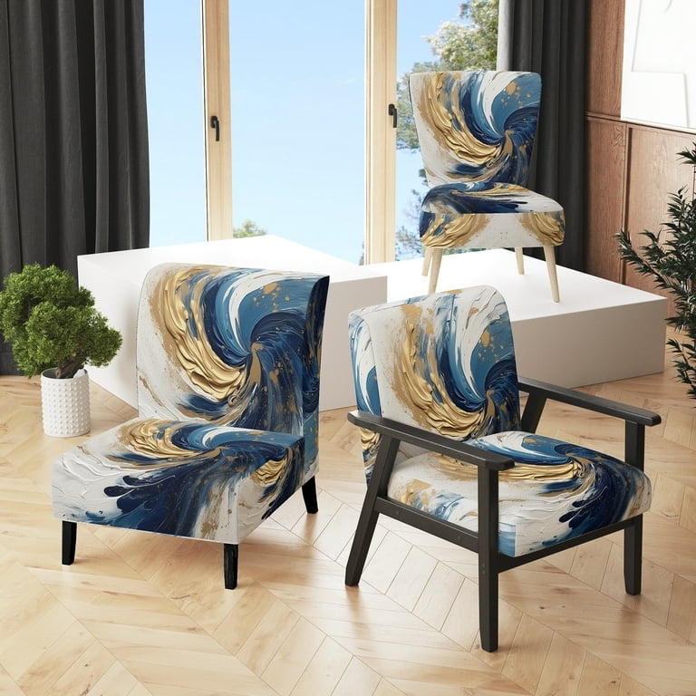 Barrel Accent Chair Multicolor Spiral Abstract Print Curved Back
