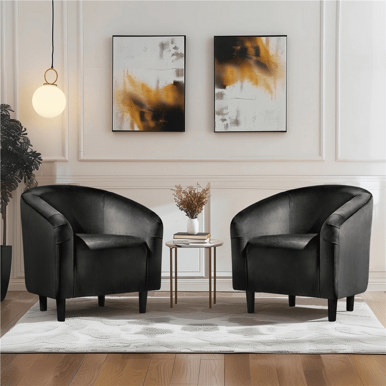 Barrel Accent Chair Set Velvet Upholstery Metal Legs Modern