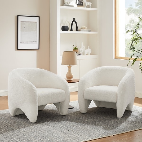 Barrel Accent Chairs with Cream Upholstery and Recessed Base Set