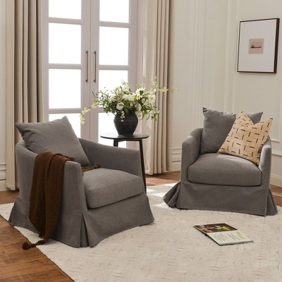 Barrel Armchair Pair Slate Gray Slipcovered, Slipcovered Accent Chair Set.