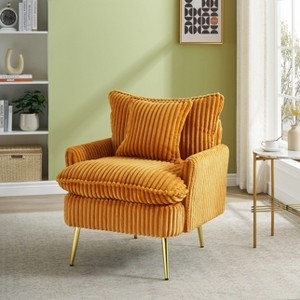 Barrel Back Accent Chair featuring Slender Gold Legs and Channel Tufting