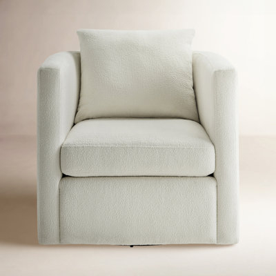Barrel Chair Beige Textured Weave Swivel Base Modern Farmhouse Seating