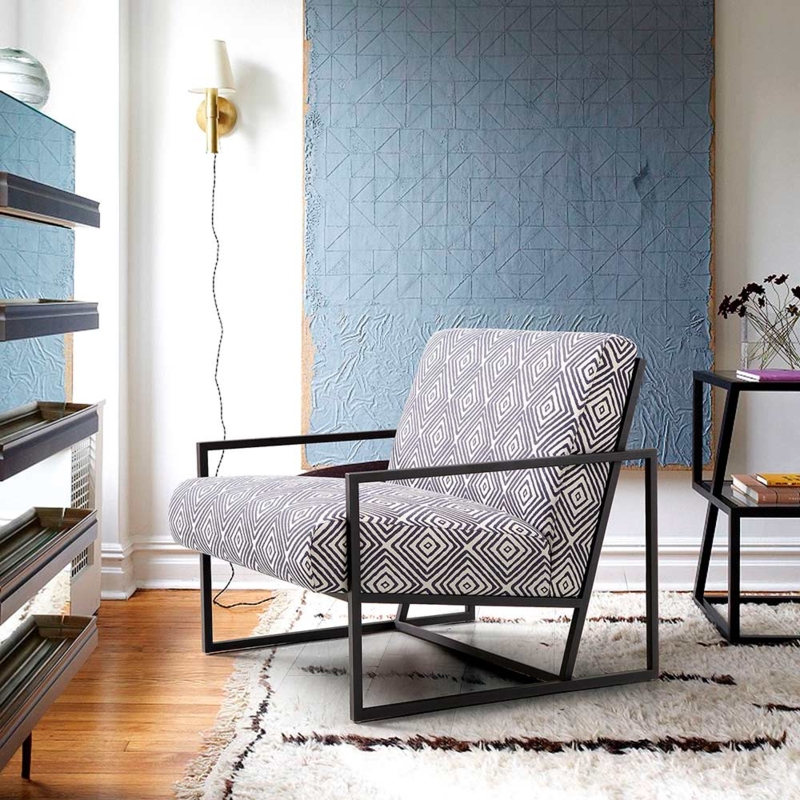 Barrel Chair Black White Interlocking Circles Geometric Armless