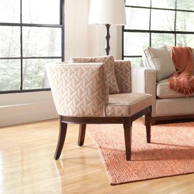 Barrel Chair Curved Tight Back Oatmeal Fabric, Minimalist Slope Arm