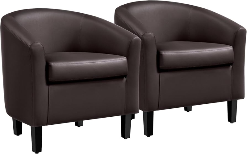 Barrel Chair: Faux Leather Espresso Tub Silhouette Seating