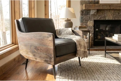 Barrel Club Chair, Slate Grey Leather-Like, Mid-Century Tapered Legs
