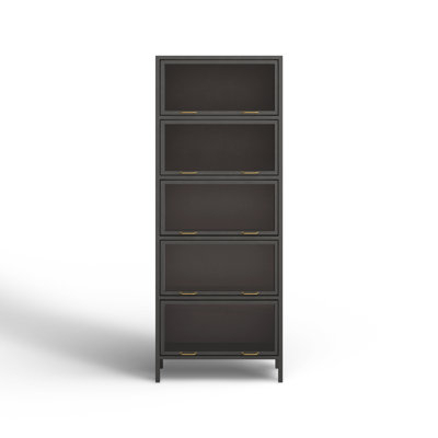 Barrister Bookcase Dark Espresso Finish with Glass Flip-Up Doors