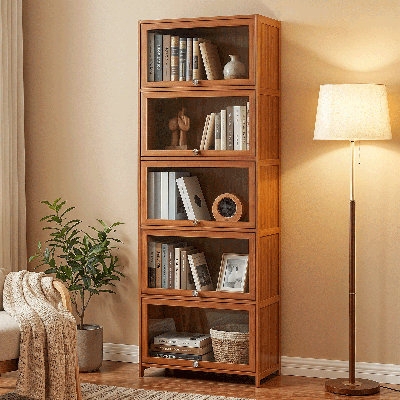 Barrister Bookcase Five Tier Flip Up Doors Slatted Sides