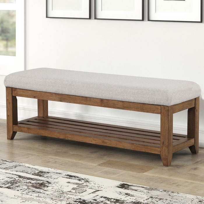 Bed Bench with Slat Back and Espresso Finish, Upholstered Seat