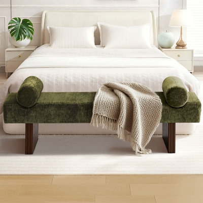 Bedroom Bench Chenille Fabric Tapered Espresso Legs Transitional