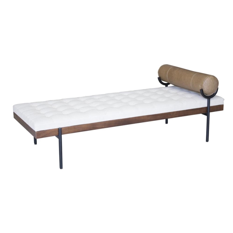 Bedroom Bench Cylindrical Bolster Tufted Ivory Seat Mid-Century