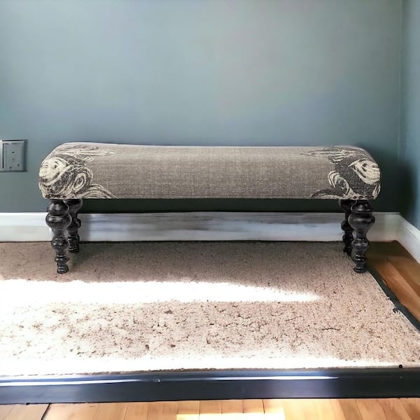 Bedroom Bench Floral End Panels Ornate Turned Legs Gray