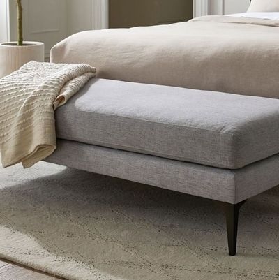 Bedroom Bench Gray Upholstered Tapered Legs, Modern End of Bed Bench.