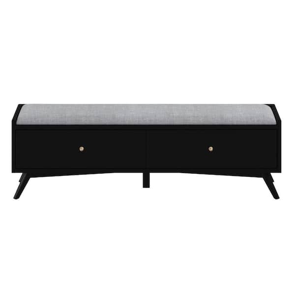Bedroom Bench in All Black Finish with Architectural Metal Legs