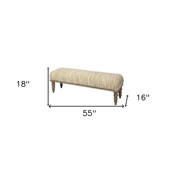 Bedroom Bench in Brown Leather-Like Fabric with Stitched Tufting X-Legs